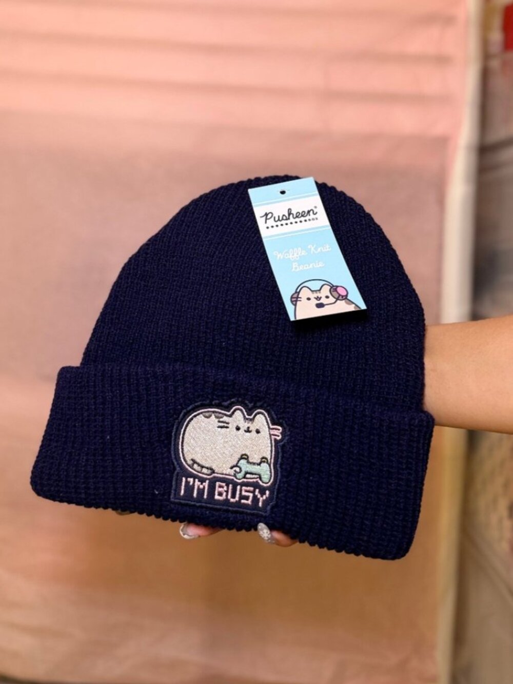 Pusheen Box Gaming Waffle Knit I'm Busy Beanie Toque Winter 2022 CultureFly NEW - Picture 3 of 7